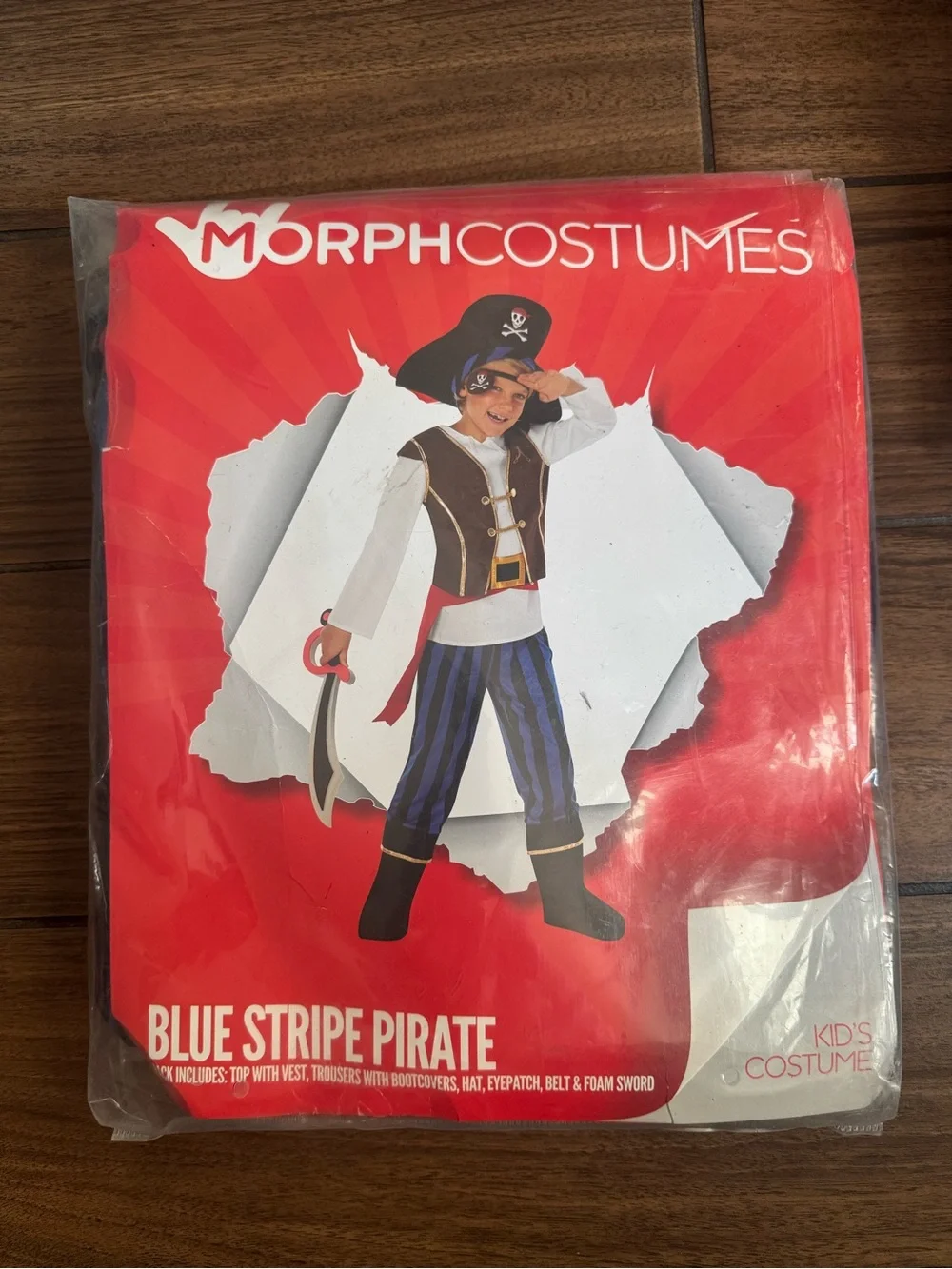 MORPH Blue Stripe Pirate Kids Halloween Costume kit Size large